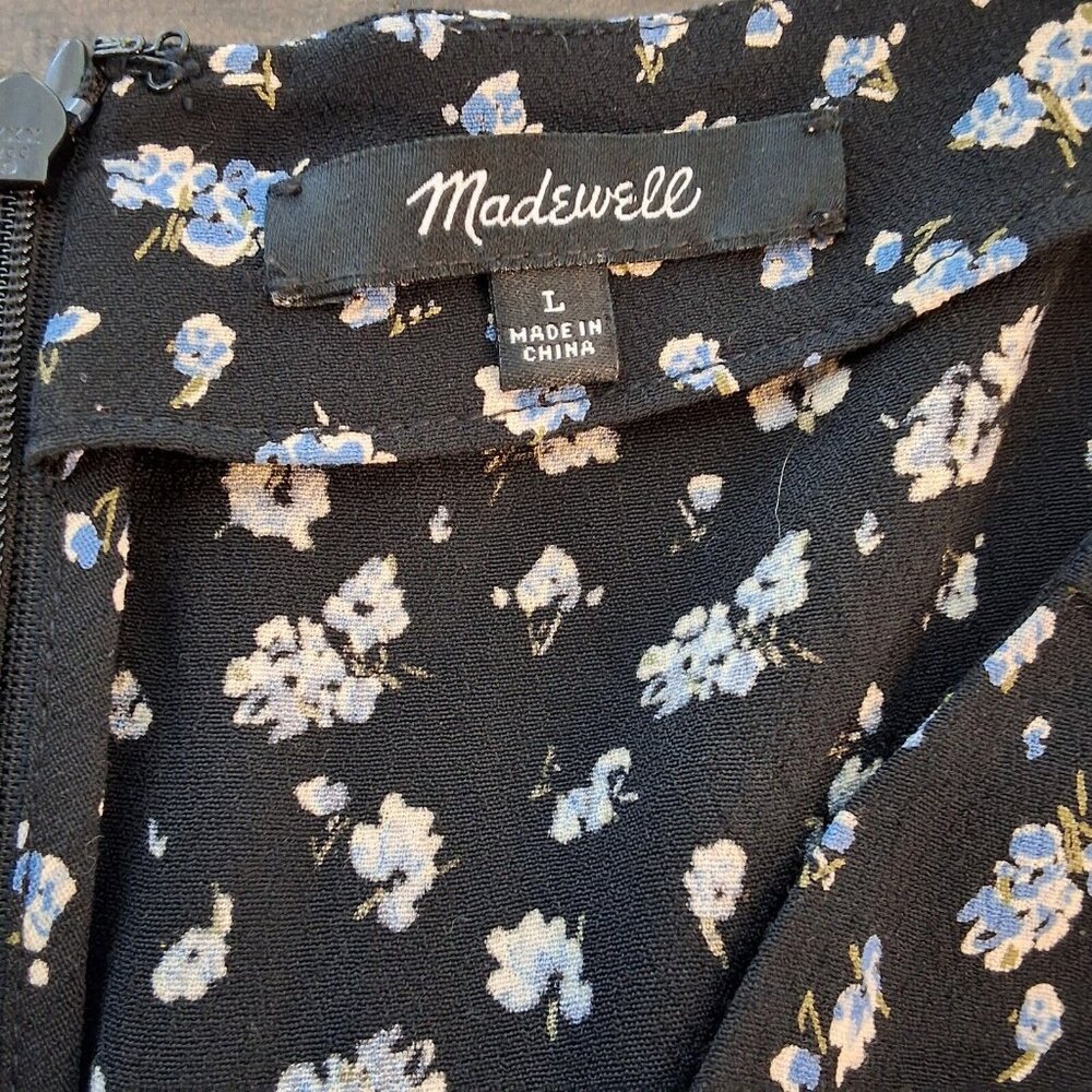 Madewell Ruffle-Sleeve Tie-waist Jumpsuit in Baby’s Breath True Black Sz L NWOT - Picture 5 of 7